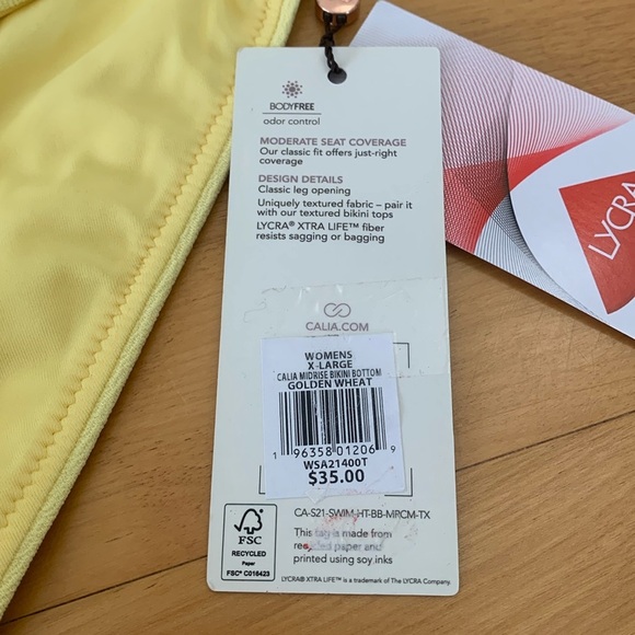 Calia by Carrie Underwood yellow XL swim bottoms mid rise moderate coverage NWT - Picture 4 of 7